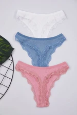 Trendyol Pink-Multicolored 3-Pack 100% Cotton Thong Knitted Panties