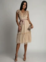 Tulle dress with a neckline on the back, beige