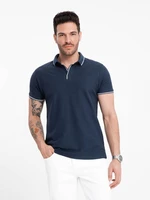 Ombre Men's pique knit polo shirt without buttons - navy blue