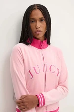 Velurová mikina Juicy Couture TANYA TRACKTOP růžová barva, s aplikací, JCSCT224417