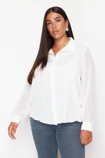 Trendyol Curve White Long Sleeve Buttoned Chiffon Woven Plus Size Shirt