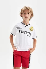 DEFACTO Boy's V-Neck Printed Short Sleeve T-Shirt