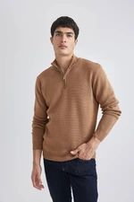 DEFACTO Standard Fit Regular Cut Bato Collar Zippered Basic Plain Knitwear Sweater