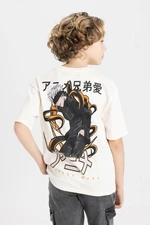 DEFACTO Boy's Oversize Fit Crew Neck Back Printed Short Sleeve T-Shirt