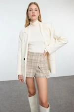 Trendyol Beige High Waist Tweed Woven Shorts Skirt