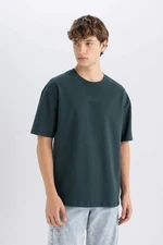 DEFACTO Men's Green Comfort Fit Relaxed Cut Crew Neck Heavy Fabric Short Sleeve T-Shirt