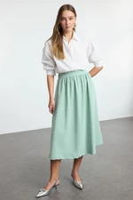 Trendyol Mint Elastic Waist Woven Look Knitted Flared Skirt