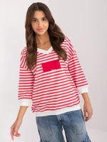 Red and white casual blouse with 3/4 sleeves