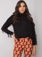 RUE PARIS Black turtleneck with tassels