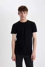 DEFACTO Black Long Muscle Fit Crew Neck Basic Plain Short Sleeve T-Shirt