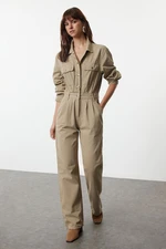 Trendyol Khaki Pleated Denim Overalls