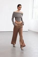 Trendyol Limited Edition Dark Brown Suede Wide Leg Pants