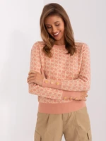 Dusty pink and beige women's sweater with patterns