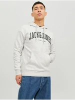 Světle šedá pánská žíhaná mikina s kapucí Jack & Jones Josh - Pánské