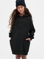 Čierne dievčenské mikinové šaty s kapucňou Gap