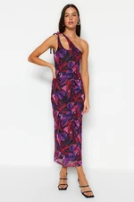 Trendyol Multicolored Asymmetrical Collar Tulle Lined, Fitted Maxi Dress