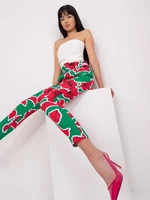 Zeleno-růžové elegantní kalhoty s potiskem