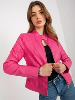 Sötét rózsaszín női motoros dzseki műbőrből, béléssel