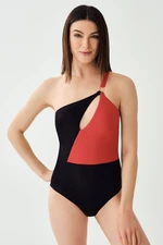 Dagi Women's Black Red One-Shoulder Swimsuit
