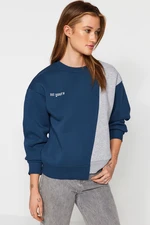 Trendyol Navy Blue Printed Basic Knitted Sweatshirt