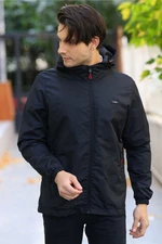 D1fference Men's Black Inner Lined Water And Windproof Hooded Raincoat With Pocket.