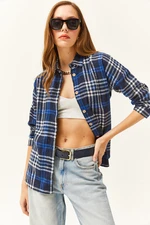 Olalook Women's Navy Blue Plaid Lumberjack Shirt