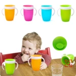 360 Degrees Rotated Baby Learning Drinking Cup with Double Handle Flip Lid Leakproof Magic Cup Infants Water Cups Bottle