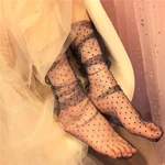 1pair Sexy Dot Lace Socks Women Transparent Mesh Ankle Socks Ladies Ultra-Thin Princess Tulle Socks Female Meias