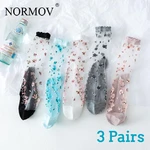 3 Pairs Breathable Ultra Thin Socks Summer Women Transparent Lace Silk Crystal Rose Flower Girls Elastic Short Socks Female Sox