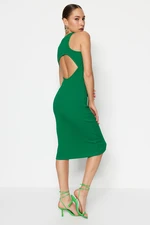 Trendyol Green Halterneck Knitted Midi Dress with Low-Cut Neckline, Fitted with Ripples