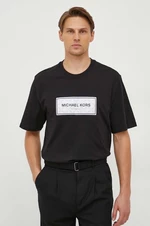 Bavlnené tričko Michael Kors pánsky, čierna farba, s nášivkou