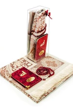 Pocket Oversize Velvet Yasin Book Name Plakalı Prayer Rug Prayer Beads Boxed Special Set Maroon