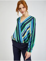 Orsay Blue-Green Ladies Striped Satin Blouse - Women