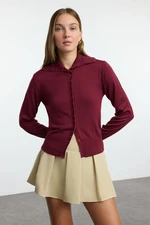 Trendyol Claret Red Stand Collar Premium Quality Knitwear Cardigan