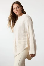 Trendyol Stone Wide Pattern Crew Neck Knitwear Sweater