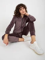 Women's dark purple velour set with zip sweatshirt