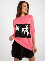 Coral sweatshirt set with flared skirt