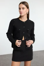 Trendyol Limited Edition Black Stone and Feather Detailed Knitwear Cardigan