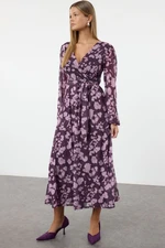 Trendyol Pink Floral Double Breasted Maxi Knit Dress