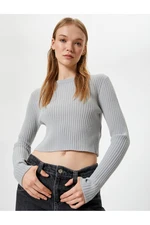 Koton Crop Knitwear Sweater Crew Neck Slim Fit Long Sleeve