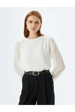 Koton Chiffon Blouse Round Neck Long Pleated Tulle Sleeves