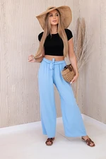 Blue trousers with a wide waist