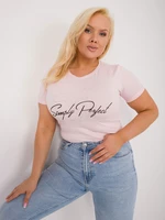 Plus size light pink casual T-shirt with appliqué