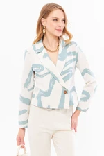 armonika Women's Mint Double Breasted Collar Patterned Crop Jacket