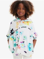 White Girly Flowered Hoodie Desigual Flores - Girls