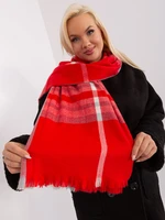 Red-gray women's scarf with fringe