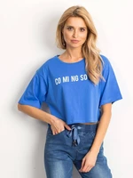 Cropped blouse with text print blue