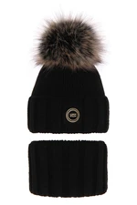 AGBO Girl's winter set: hat and tube scarf black Hendi with pompom