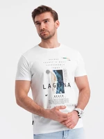 Ombre Men's lagoon print cotton t-shirt - white