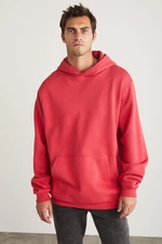 GRIMELANGE Jardel Men's Hooded Fleece Inner Kangaroo Pocket Pink Sweatshir